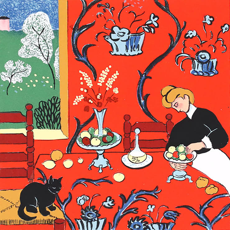 Mychael Barratt, Matisse’s Cat - Harmony in Red, 2024