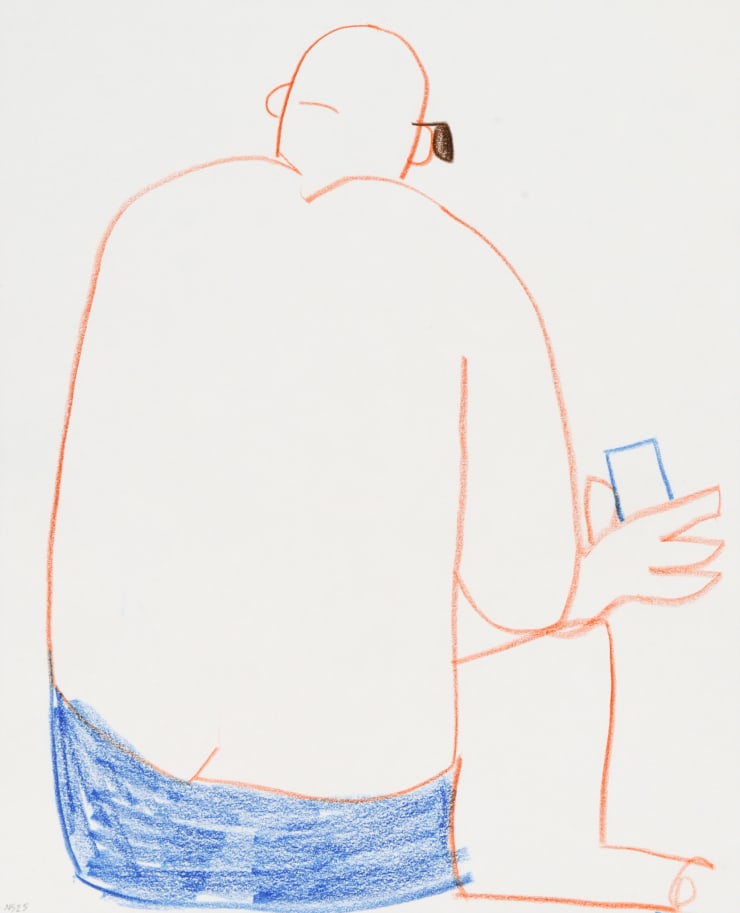 Nigel Swift Bald Man and his Phone, Italy, 2025 Framed