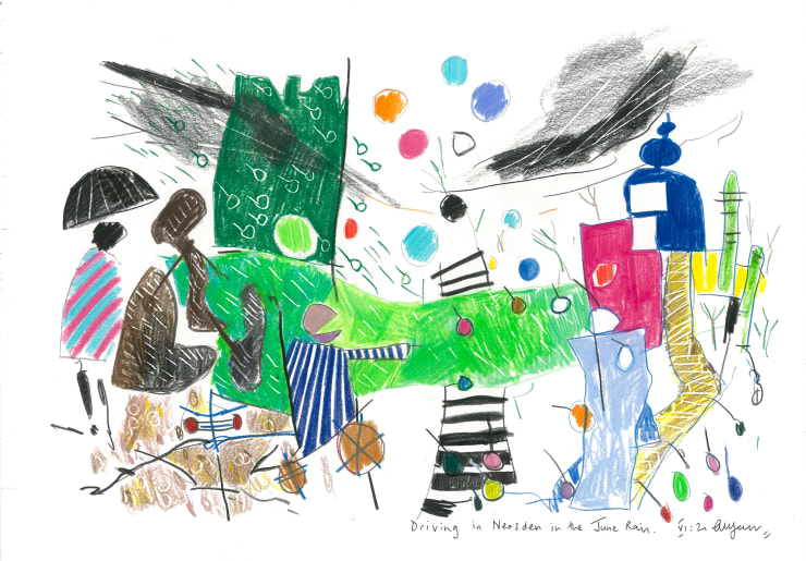 Andrew Marr Driving in Neasden in the June Rain VI:21, 2021 Coloured pencil