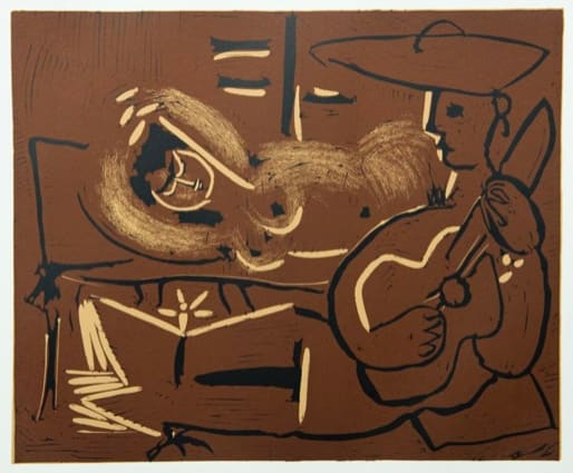 Pablo Picasso Reclining Woman and Guitar Player, 1962