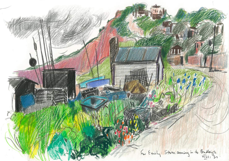 Andrew Marr For Emily: Storm coming in to Budleigh, VIII:21, 2021 Coloured pencil