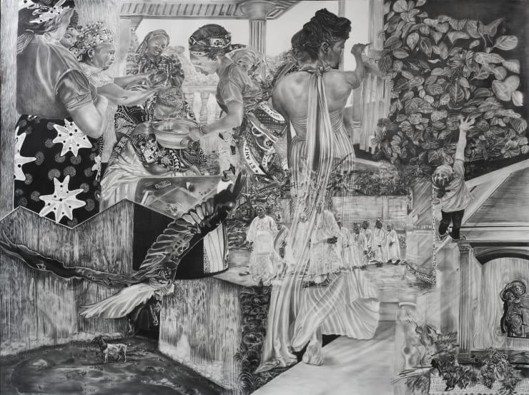 'The Departure', 2025, graphite on paper, 60 1/4 x 78 3/4 in, 153 x 200 cm