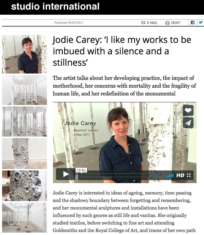 Jodie Carey interview in Studio International