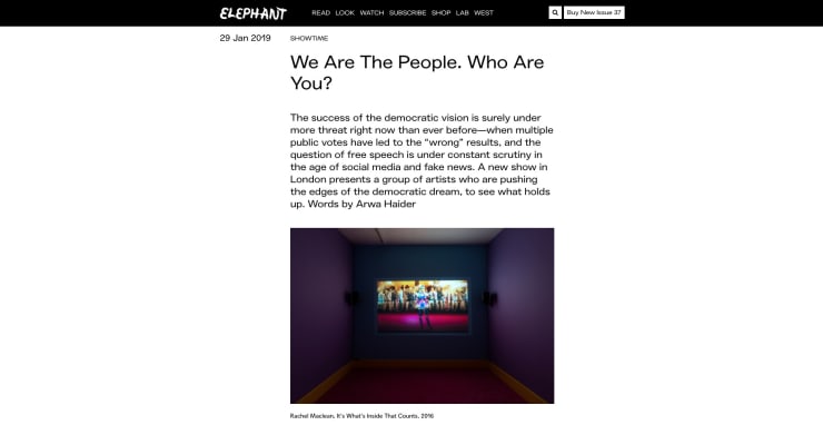'We are the people. Who are you' in Elephant Magazine