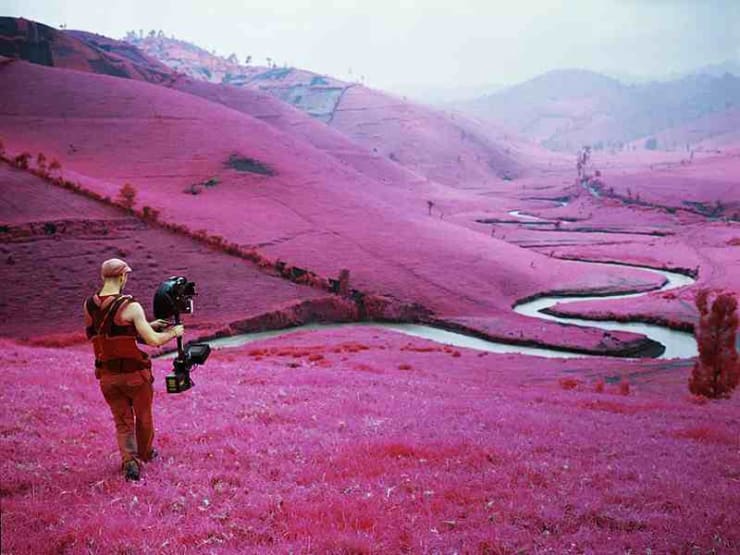 The Enclave, production still, Trevor Tweeten (cinematographer) shooting Arriflex 16mm camera mounted on Steadicam in South Masisi, Nov 2012.