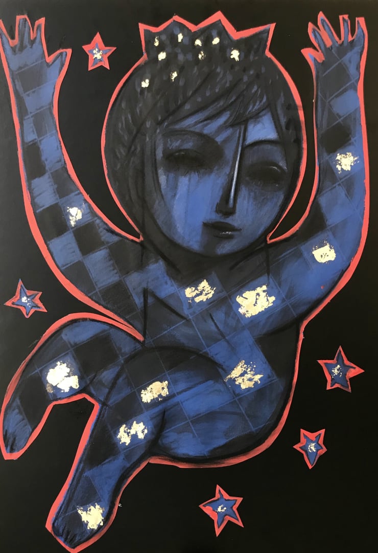 Mohannad Orabi Untitled, 2019 Charcoal and gold leaf 100 x 70 cm 39 1/4 x 27 1/2 in