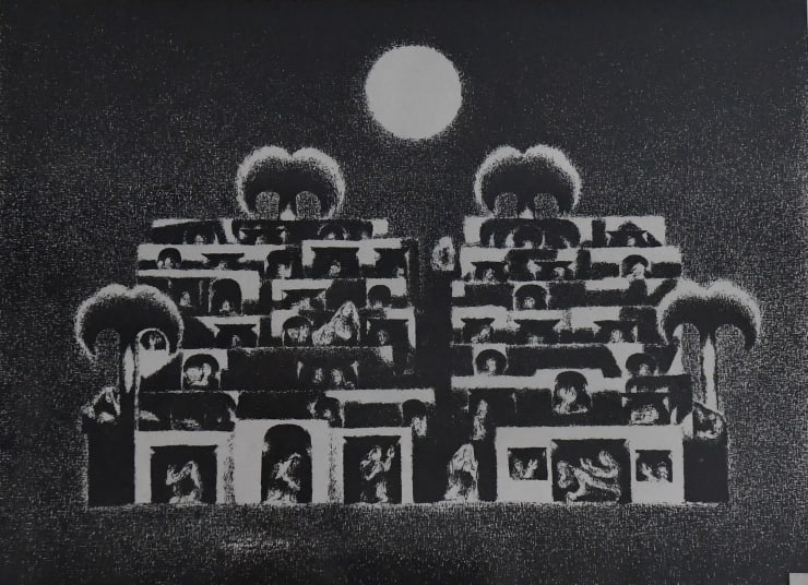 Sabry Mansour Our Village at Night, 1982 Serigraph ink on paper 29 x 40 cm 11 1/2 x 15 3/4 in Edition 22 of 100