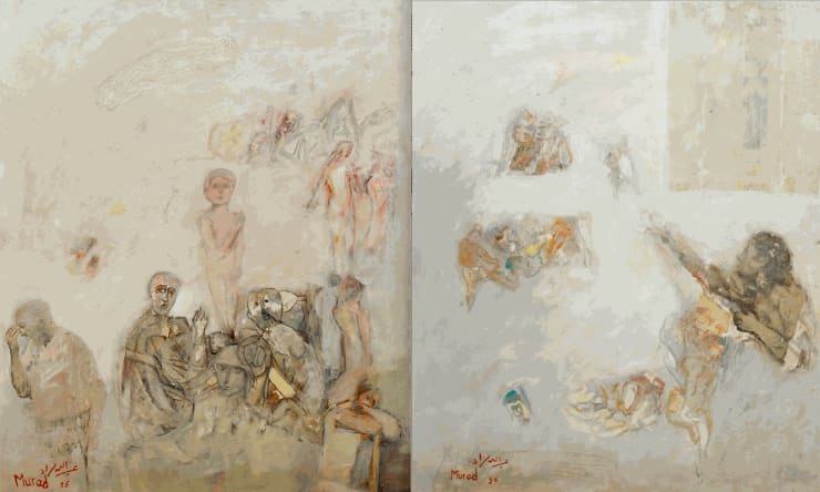 Abdalla Murad Master of the Game, 1996 Collage on wood Diptych 55 x 46 cm each 21 3/4 x 18 in each 55 x 92 cm overall 21 3/4 x 36 1/4 in overall