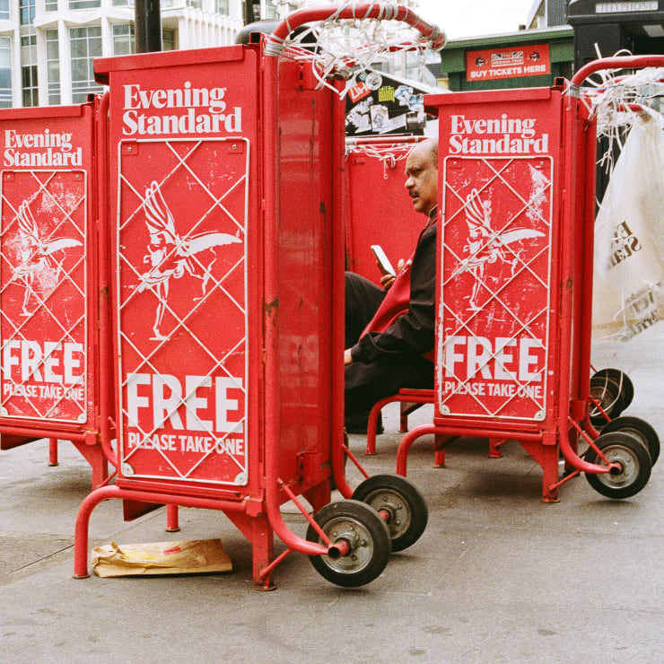 Yamam Nabeel Behind the News - London, UK. July 2020 , 2020 35mm Photograph on Hahnemule paper 70 x 70 cm 27 1/2 x 27 1/2 in