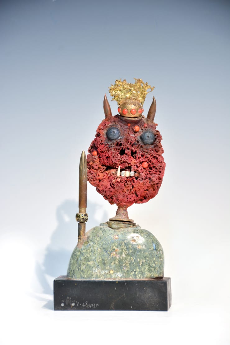 Jamil Kasha Untitled, 2022 Stone, brass, and coral 25 x 12 x 5 cm 9 3/4 x 4 3/4 x 2 in