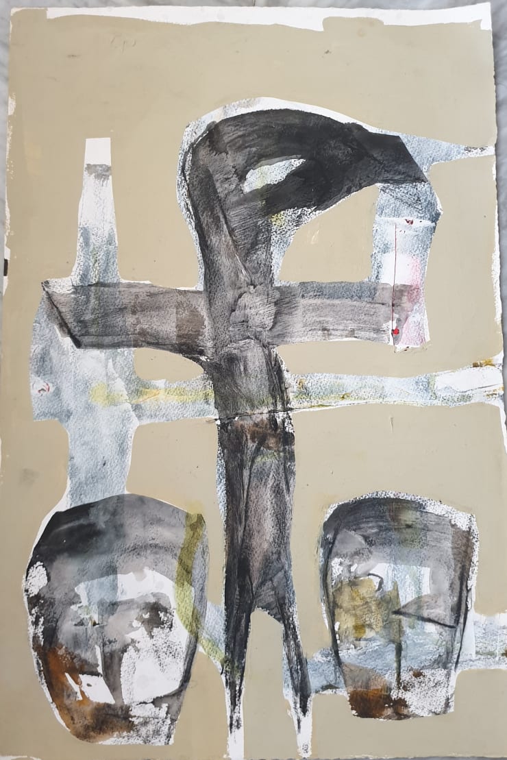 Semaan Khawam Between Two Heads, 2015 Mixed media on paper 57 x 38 cm 22 1/2 x 15 in
