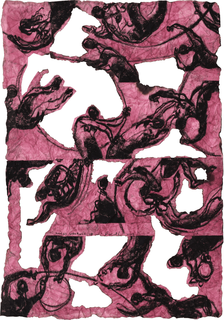 Ahmad Moualla Untitled, 2023 Coffee and acrylics on paper 55 x 40 cm 21 3/4 x 15 3/4 in