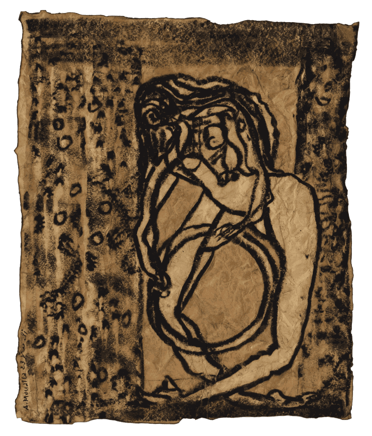Ahmad Moualla Untitled, 2023 Charcoal and coffee on paper 20 x 17 cm 7 3/4 x 6 3/4 in