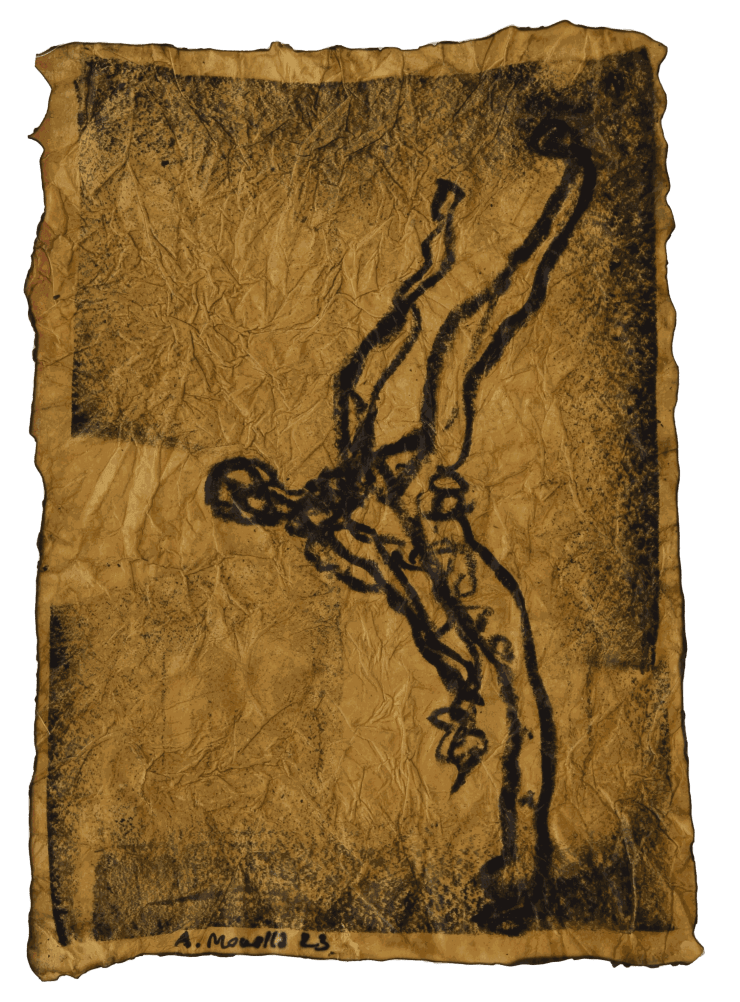 Ahmad Moualla Untitled, 2023 Charcoal and coffee on paper 19.5 x 13.5 cm 7 3/4 x 5 1/4 in