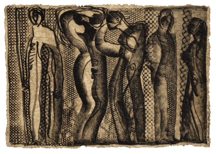 Ahmad Moualla Untitled, 2023 Charcoal and coffee on paper 39 x 54 cm 15 1/4 x 21 1/4 in