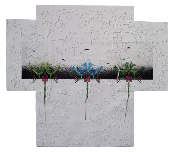 Farid Abu Shakra Untitled, 2008 - 2023 Engraving, thread, needle and perforation on paper 49 x 56 cm 19 1/4 x 22 in