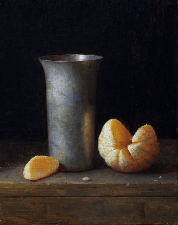 Silver cup and orange - 2019 - olieverf op paneel - 25 x 22 cm