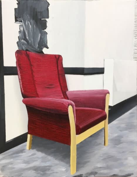 Jake Mullins - Red Chair - 2019 - olieverf op plank - 14 x 18 cm