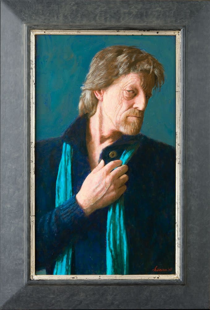 Kenne Grégoire - Zelfportret in blauw - 2018 - acryl op paneel - 55 x 35 cm