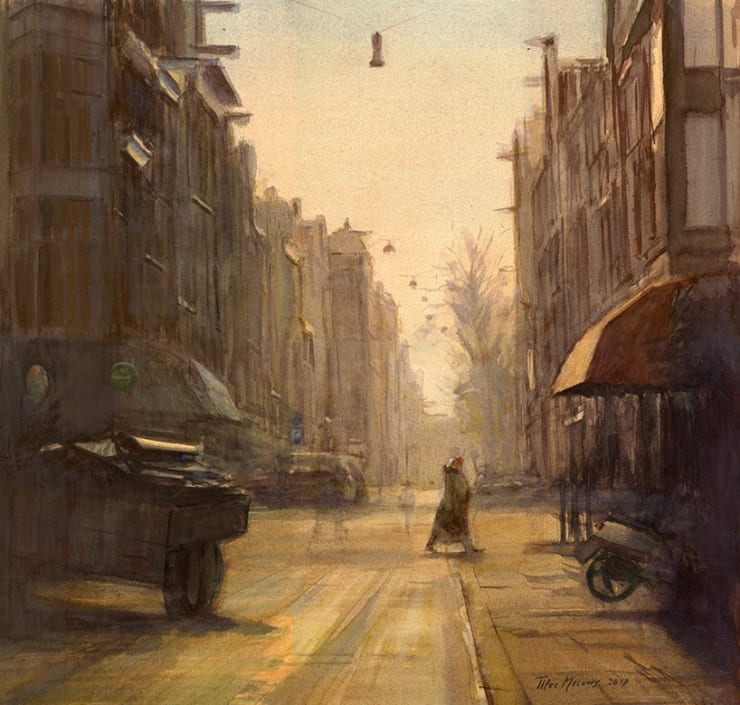 Titus Meeuws - Buiten Brouwersstraat - Haarlemmerstraat - 2017 - aquarel - 60 x 60 cm
