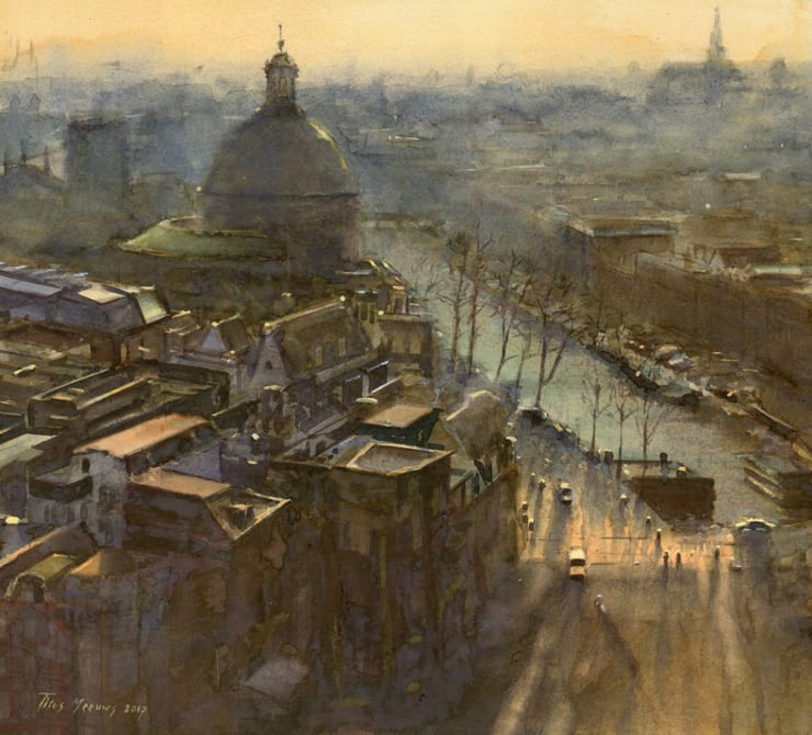 Titus Meeuws - Ronde Lutherse Kerk aan de Singel - 2017 - aquarel - 42 x 45 cm