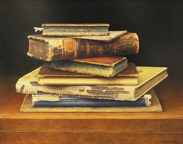 Aad Hofman - Boekenstilleven - 2017 - olieverf op paneel - 24 x 30 cm