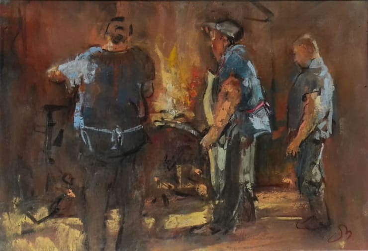 Onno Boerwinkel - Mannen en vuur - 2017 - pastel en gemengde techniek - 25 x 38 cm