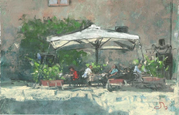 Onno Boerwinkel - Bar al Piazza del Duomo Orvieto - 2017 - pastel en gemengde techniek - 16 x 25 cm