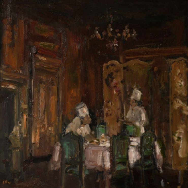 Douwe Elias - Overleg - 2017 - olieverf op paneel - 40 x 40 cm
