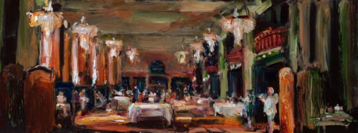Douwe Elias - Praags restaurant - 2017 - olieverf op paneel - 30 x 80 cm