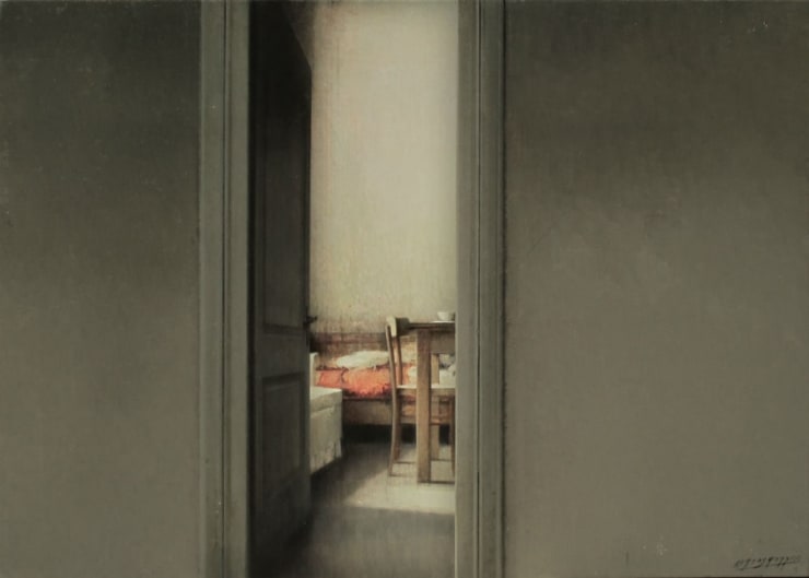 Carlos Morago - Interior con rojo - 2017 - olieverf op paneel - 50 x 70 cm