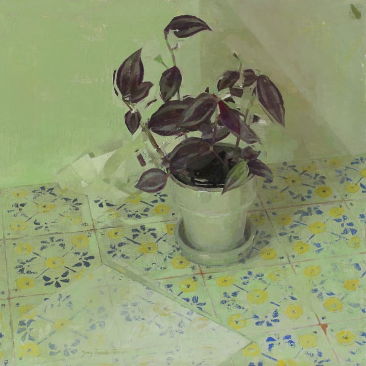 Zoey Frank - Houseplant on Tiles - 2017 - olieverf op paneel - 40 x 40 cm