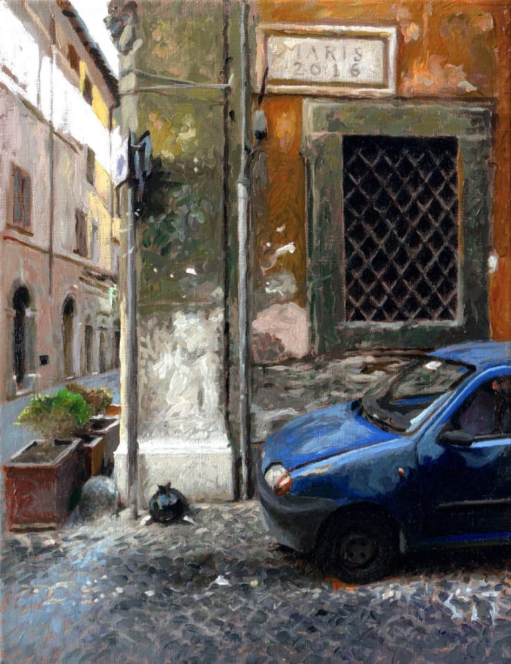 Jan Maris - Blauwe auto - 2016 - olieverf op doek - 33 x 26 cm