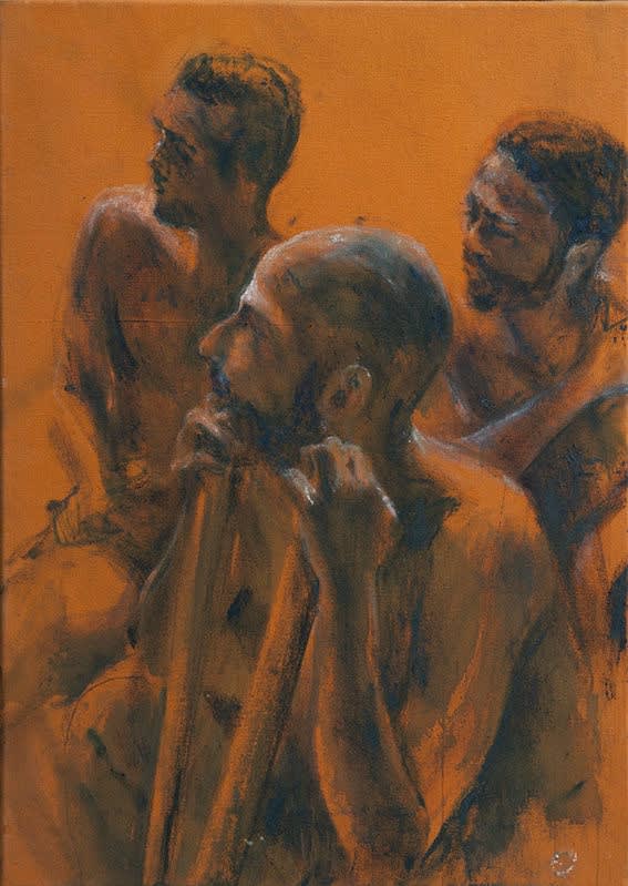 Sam Drukker - Roeiers oranje klein - 2017 - olieverf op doek - 70 x 50 cm