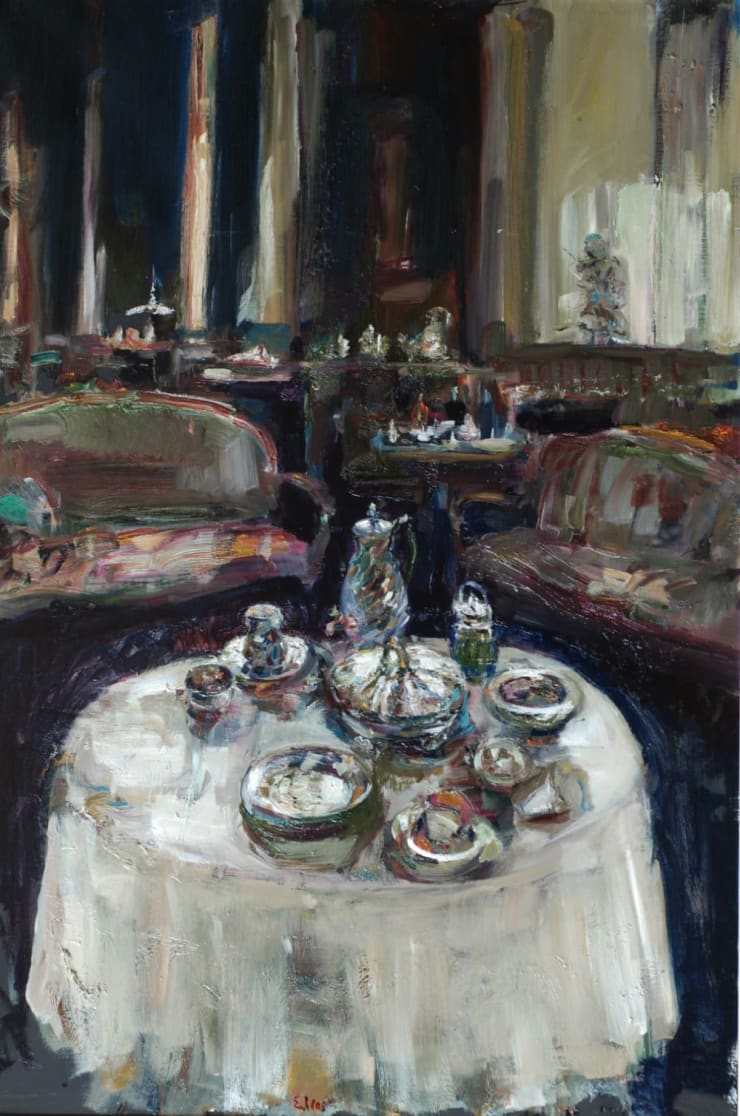 Douwe Elias - Tafel in interieur - 2017 - olieverf op doek - 150 x 100 cm