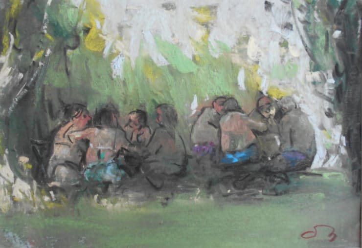 Onno Boerwinkel - Conversazioni al lago - 2012 - pastel en gemengde techniek - 11,5 x 17,5