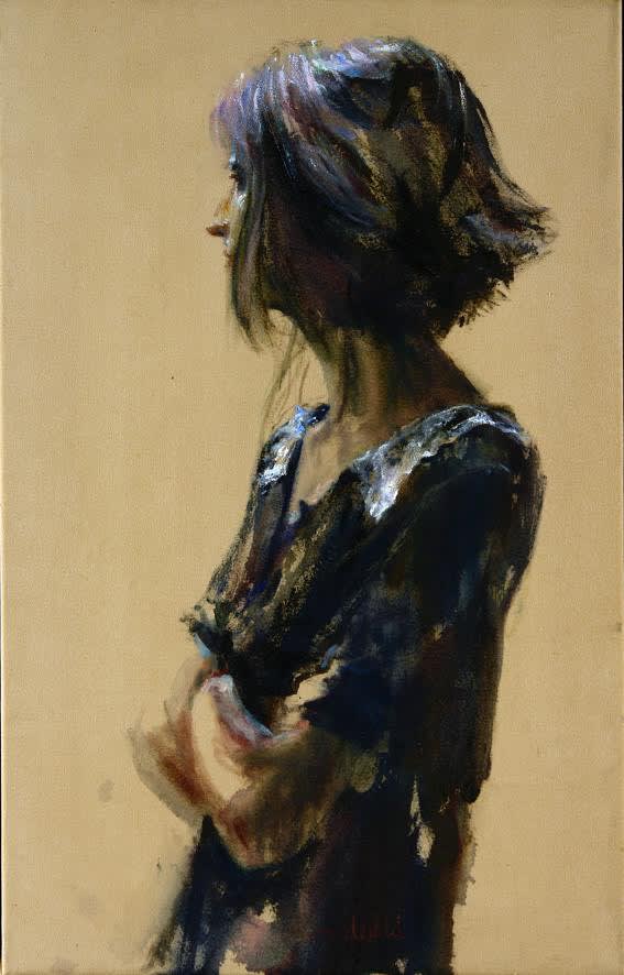 Sam Drukker - Vrouw in zwarte jurk - 2016 - olieverf op doek - 80 x 50 cm