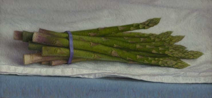 Jaap Roose - Groene Asperges - 2016 - olieverf op masonite - 14,6 x 31,5 cm