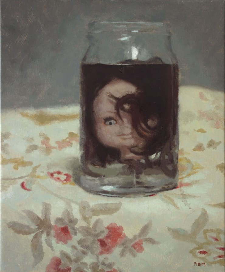 Rafel Bestard - Doll head in water - 2015 - olieverf op doek - 46 x 38 cm