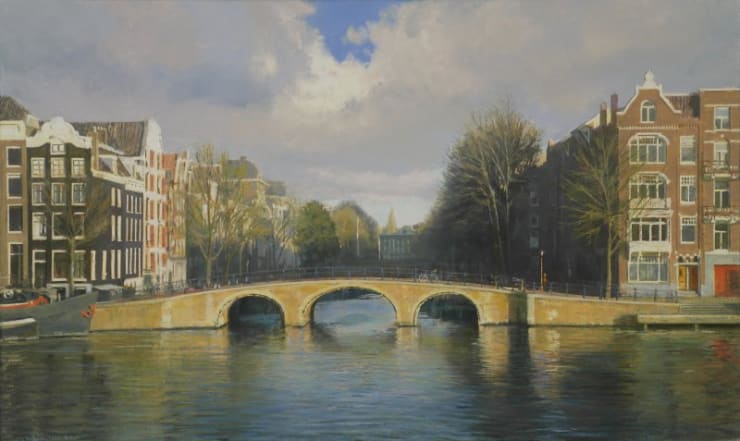 Gerard Huysman - Boogbrug Amstel Nieuwe Prinsegracht - 2015 - Olieverf op paneel - 38 x 63 cm
