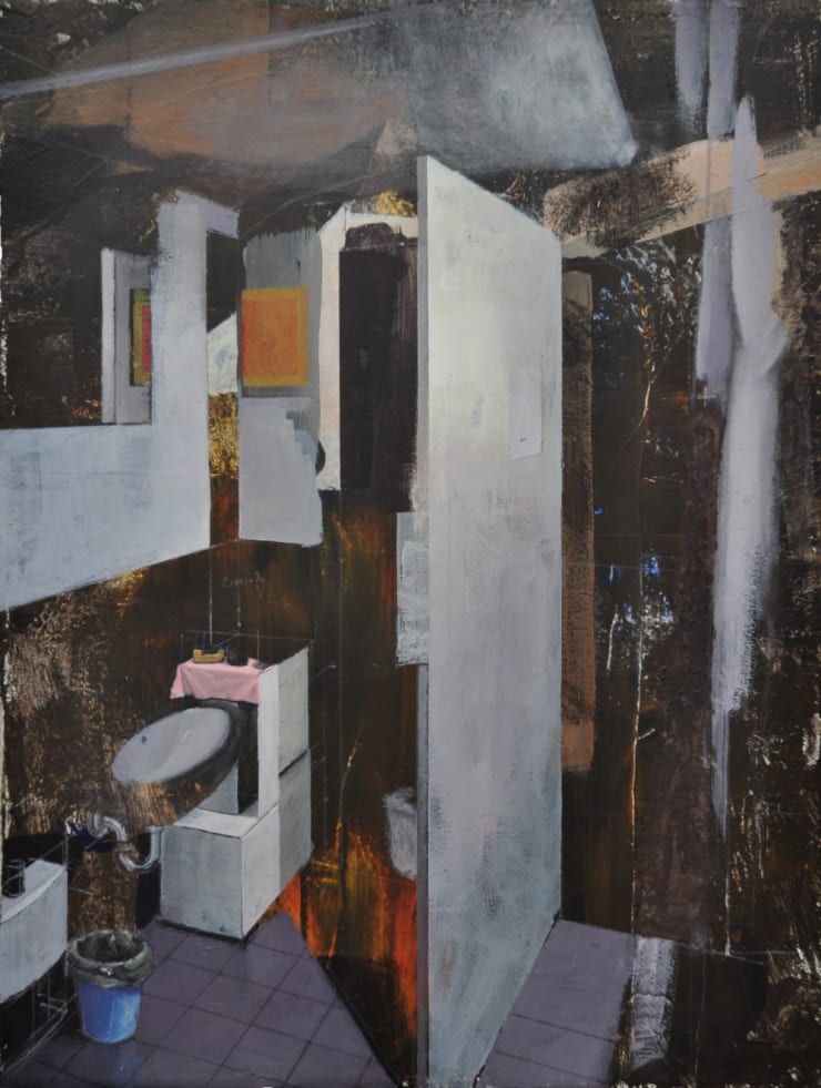 Carlos Sagrera - Painting the bathroom 1 - 2015 - acrylverf op doek - 40 x 30 cm