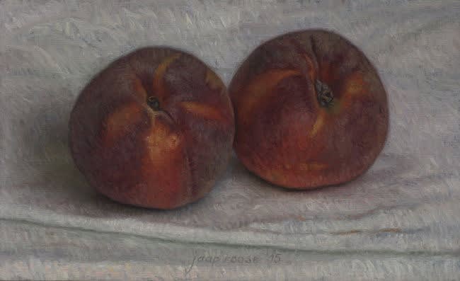 Jaap Roose - Perziken - 2015 - olieverf op paneel - 12,8 x 21 cm
