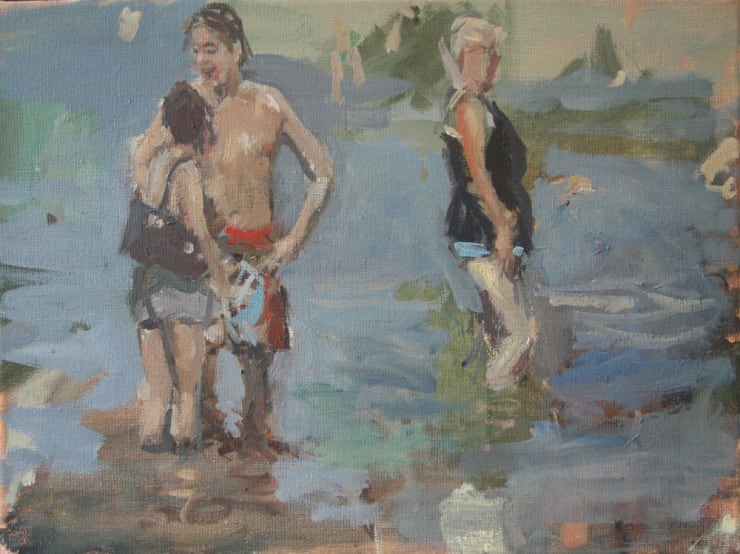 Robert Vorstman - Mensen in het water - 2015 - olieverf op doek - 30 x 40 cm