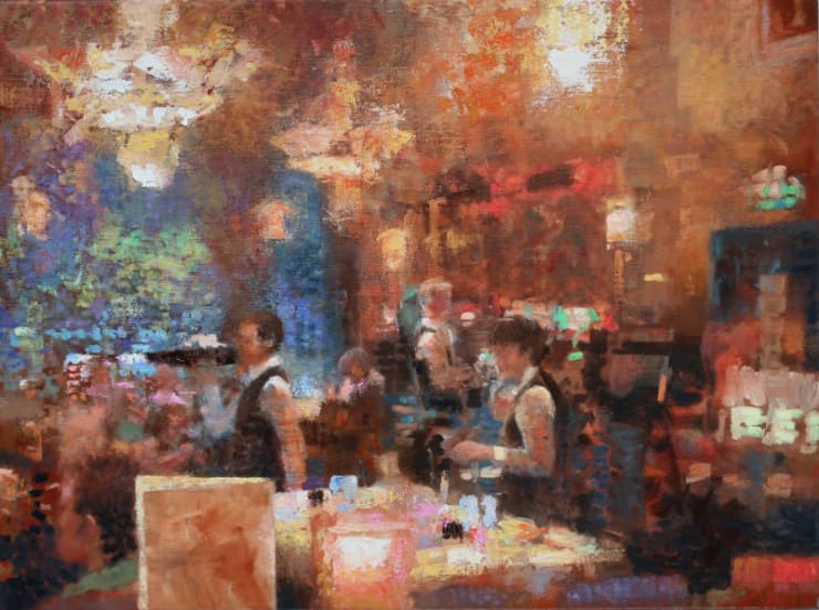 Peter Hartwig - Leidseplein, schemering - 2015 - olieverf op linnen - 60 x 80 cm