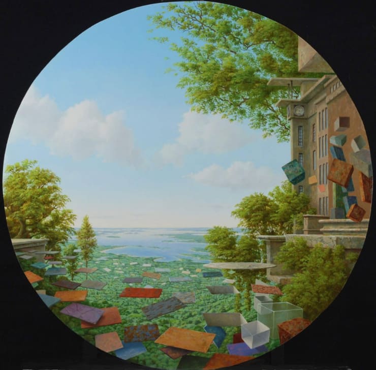 Hans Deuss - Migratie - 2014 - olieverf op paneel - 46 cm doorsnede