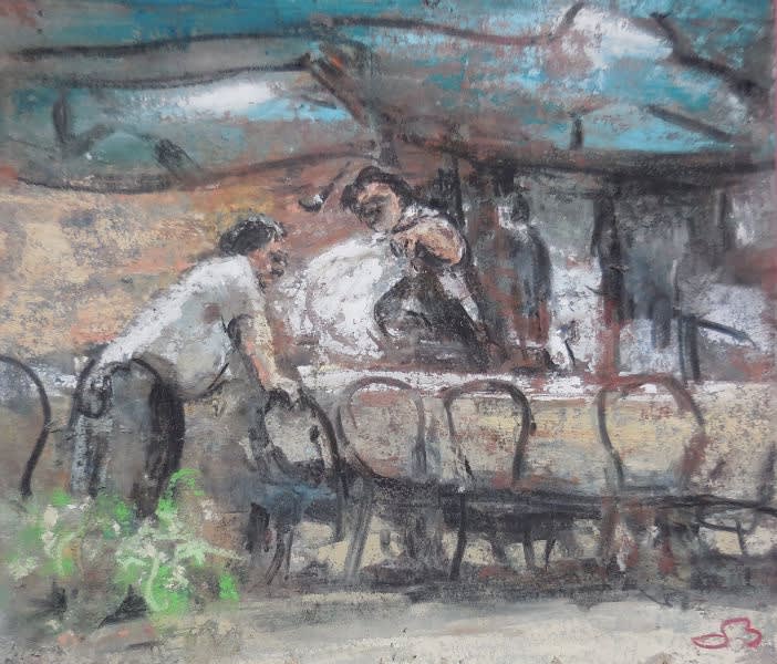 Onno Boerwinkel - Icoon voor 2 obers - dekken - 2012 - pastel op papier