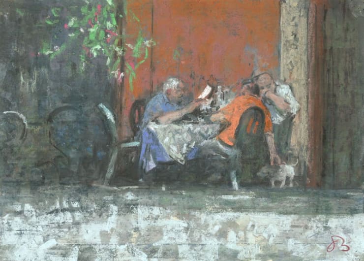 Onno Boerwinkel - A tavola a Tivoli - 2014 - pastel en gemengde techniek - 28 x 34 cm