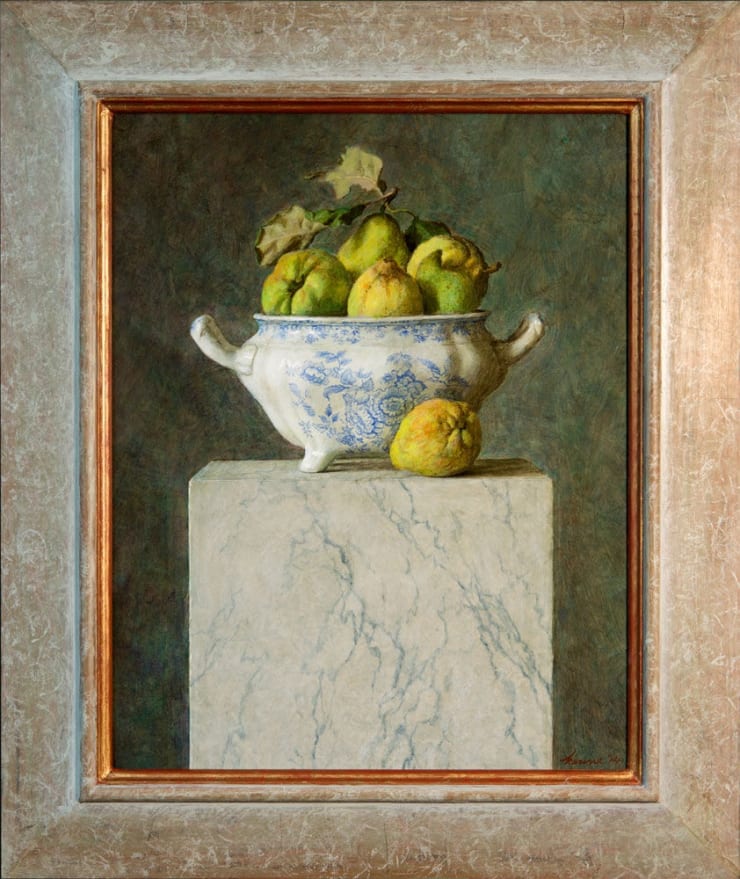 Kenne Grégoire - Terrine met kweeperen - 2014 - olieverf op paneel - 50 x 40 cm