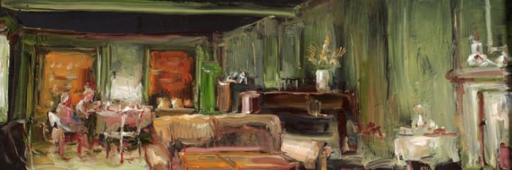 Douwe Elias - Twee mensen aan tafel - 2014 - olieverf op paneel - 30 x 85 cm