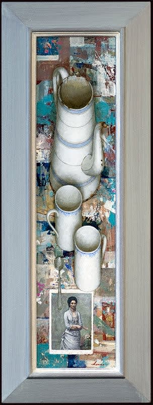 Kenne Grégoire - Koffie met Fantin Latour - 2011 - acrylverf op paneel - 80 x 20 cm